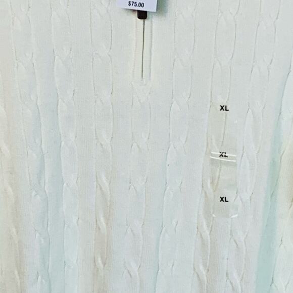 Club Room Off White Quarter Zip Cotton Blend Cable Knit Sweater Men’s XL NWT - Picture 4 of 7